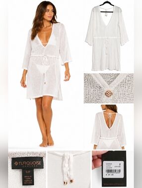 Turquoise Couture White Knit Cover-Up Dress Size S Boho Beach Swim Cover